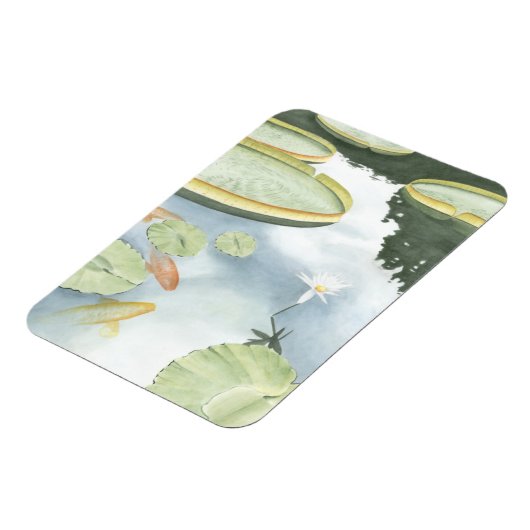Koi-Teich-Reflektion mit Fisch und Lilien Magnet (Linke Seite)