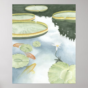 Koi-Teich-Reflektion mit Fisch und Lilien Poster