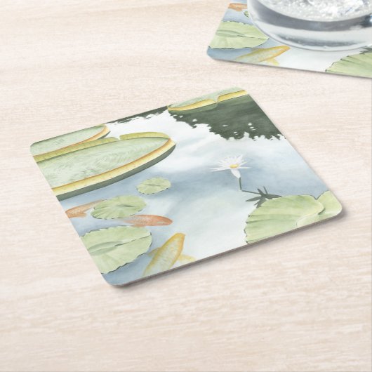 Koi-Teich-Reflektion mit Fisch und Lilien Rechteckiger Pappuntersetzer (angewinkelt)