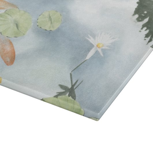 Koi-Teich-Reflektion mit Fisch und Lilien Schneidebrett (Ecke)