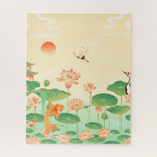 Koi Teich und Wasserlilien Kunst und Kultur Puzzle (Vertikal)