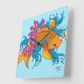 Koi und Blume Quadratische Wanduhr (Winkel)