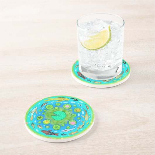 Koi und Goldfish Circular Pond Getränkeuntersetzer (Seite)