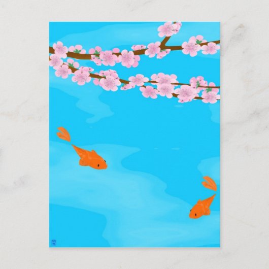 Koi und Sakura Postkarte (Vorderseite)