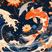Koi und Waves Poster