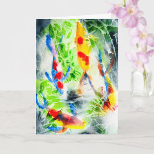 Koi Watercolor Fisch Kunst und Kunst Karte