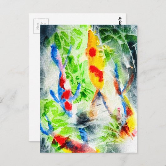 Koi Watercolor Fisch Kunst und Kunst Postkarte (Vorne/Hinten)
