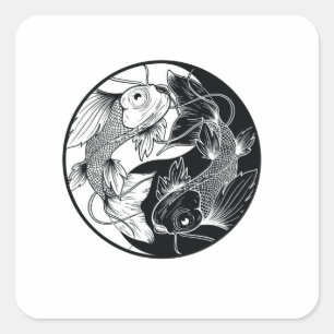 KOI YIN YANG BLACK AND WHITE QUADRATISCHER AUFKLEBER