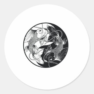 KOI YIN YANG BLACK AND WHITE RUNDER AUFKLEBER