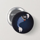 Koinobori - blaue japanische Fisch-Flagge Button (Vorne & Hinten)