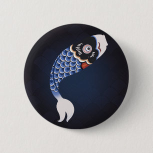 Koinobori - blaue japanische Fisch-Flagge Button