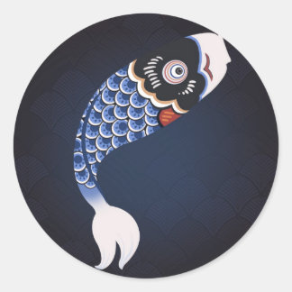 Koinobori - blaue japanische Fisch-Flagge Runder Aufkleber
