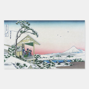 Koishikawa Tea House Sicht auf den Fuji von Hokusa Rechteckiger Aufkleber