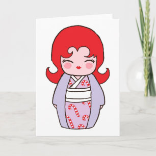 Kokeshi Candycane Xmas Card Feiertagskarte