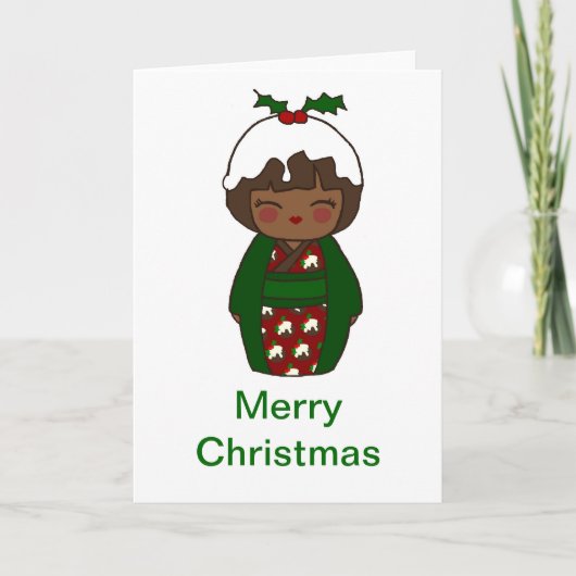 Kokeshi Christmas Pudding Card Feiertagskarte (Vorderseite)