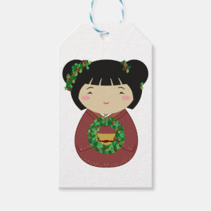 Kokeshi Christmas Wreath Geschenkanhänger