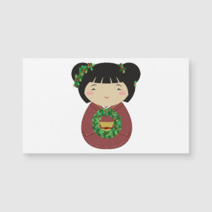 Kokeshi Christmas Wreath Magnetkarte