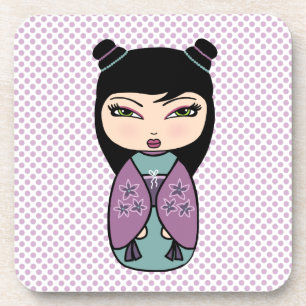 Kokeshi Doll 3 Untersetzer mit Korkrücken - Set vo
