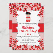 Kokeshi Doll Birthday Einladung | japanischer Stil (Vorne/Hinten)