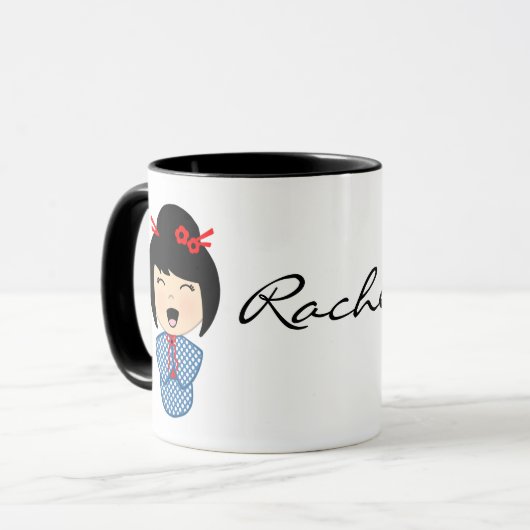 Kokeshi Doll Black 11 oz Combo Tasse (Vorderseite Links)