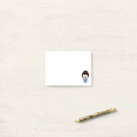 Kokeshi Doll Blue Post-it® Notes 4 x 3 Post-it Klebezettel (Auf Schreibtisch)