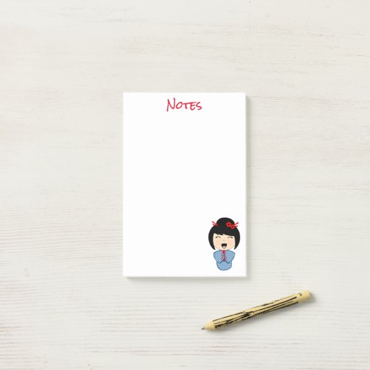 Kokeshi Doll Blue Post-it® Notes 4 x 6 Post-it Klebezettel (Auf Schreibtisch)