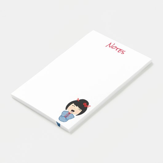 Kokeshi Doll Blue Post-it® Notes 4 x 6 Post-it Klebezettel (angewinkelt)