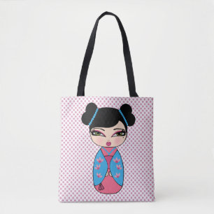 Kokeshi Doll Blue Tote Bag Tasche