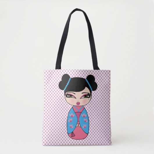 Kokeshi Doll Blue Tote Bag Tasche (Vorderseite)