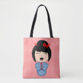 Kokeshi Doll Blue Tote Bag Tasche (Vorderseite)