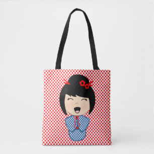 Kokeshi Doll Blue Tote Bag Tasche