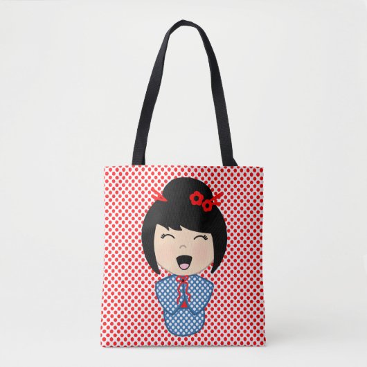 Kokeshi Doll Blue Tote Bag Tasche (Vorderseite)