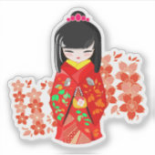 Kokeshi Doll Cherry Blossom Aufkleber (Vorderseite)
