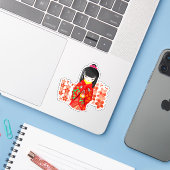 Kokeshi Doll Cherry Blossom Aufkleber (Laptop mit iPhone)