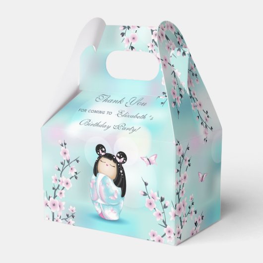 Kokeshi Doll Cherry Blossom Danke zum Geburtstag Geschenkschachtel (Vorderseite)