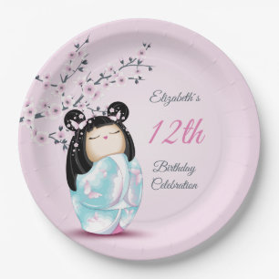 Kokeshi Doll Cherry Blossom Geburtstag eines Mäd Pappteller