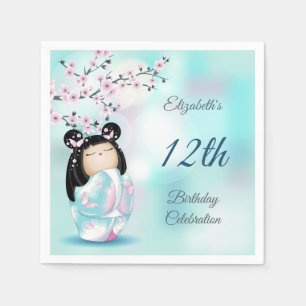 Kokeshi Doll Cherry Blossom   Geburtstag eines Mäd Serviette