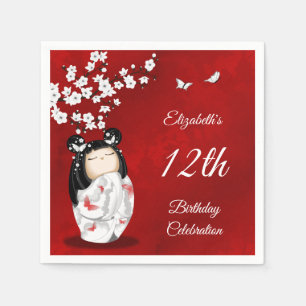 Kokeshi Doll Cherry Blossom   Girl's Birthday Napk Serviette