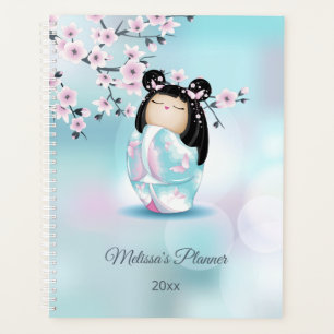 Kokeshi Doll Cherry Blossom Pink Türkis Name Planer