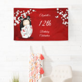 Kokeshi Doll Cherry Blossom Red | Girl´s Birthday Banner (Insitu)