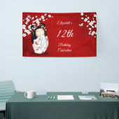 Kokeshi Doll Cherry Blossom Red | Girl´s Birthday Banner (Messeveranstaltung)