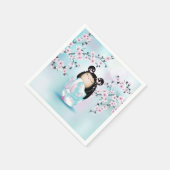 Kokeshi Doll Cherry Blossom Türkis Pink Serviette (Ecke)