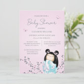 Kokeshi Doll Cherry Blossoms Babydusche Einladung (Stehend Vorderseite)
