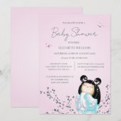 Kokeshi Doll Cherry Blossoms Babydusche Einladung (Vorne/Hinten)