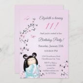 Kokeshi Doll Cherry Blossoms Mädchen zum Geburtsta Einladung (Vorne/Hinten)