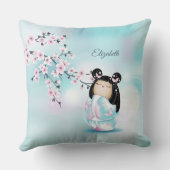 Kokeshi Doll Cherry Blossoms Monogram Kissen (Rückseite)