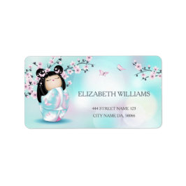 Kokeshi Doll Cherry Blüten Adressaufkleber