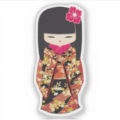 Kokeshi Doll Floral Kimono Aufkleber (Vorderseite)