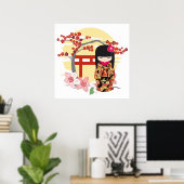 Kokeshi Doll Floral Kimono Poster (Heimbüro)