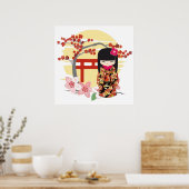 Kokeshi Doll Floral Kimono Poster (Küche)